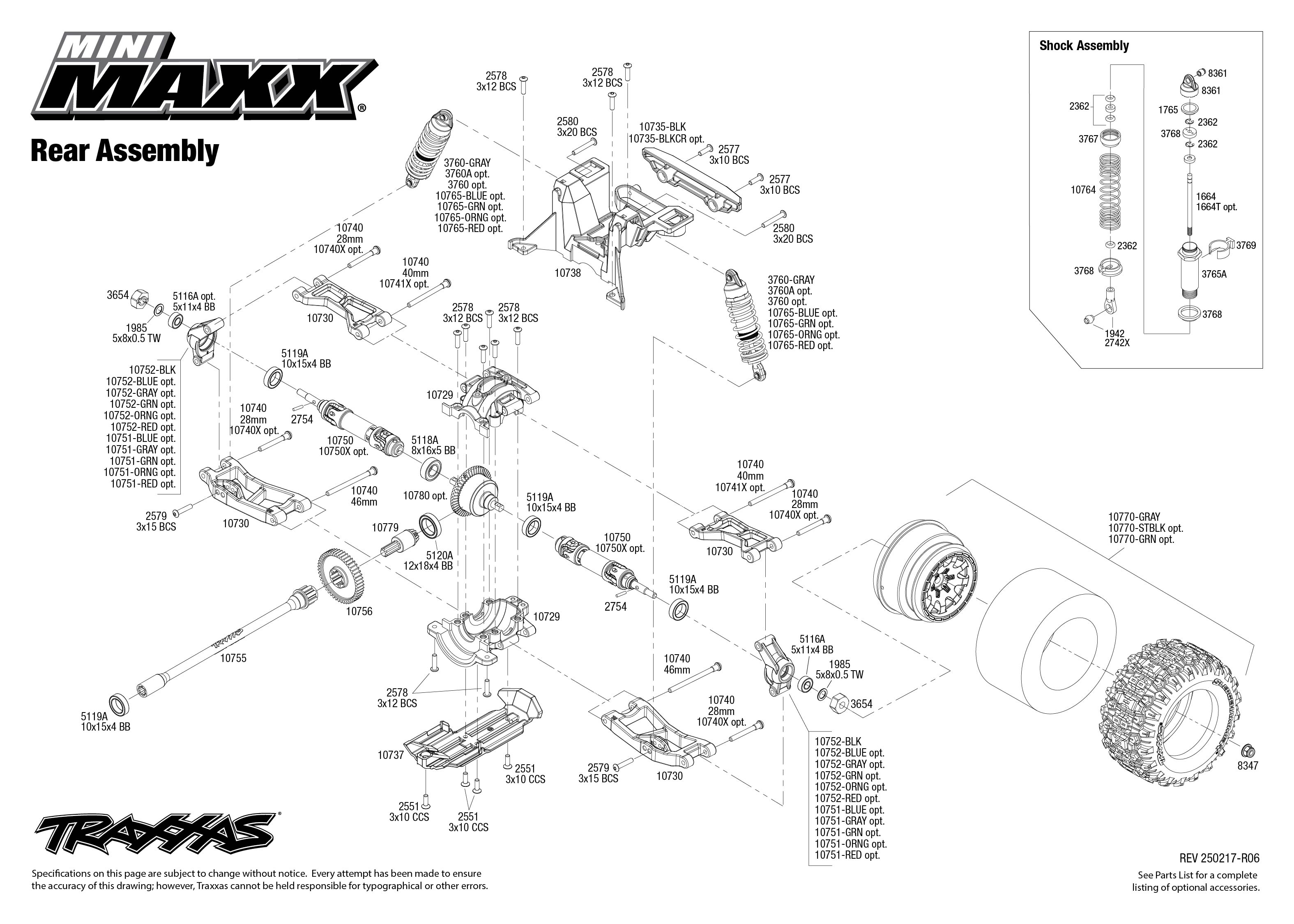 Traxxas Mini Maxx® (107154-1) Rear Assembly Exploded View