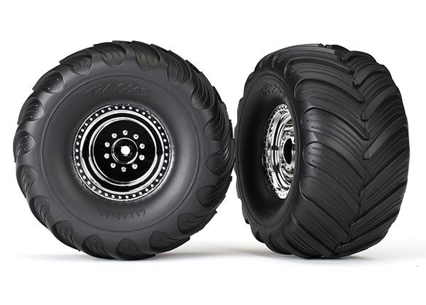 Traxxas Tires & wheels, assembled, glued (chrome wheels, Terra Groove dual profile tires, foam inserts) (nitro rear/ electric front) (2)