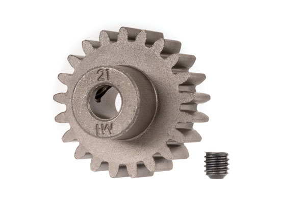 Traxxas Gear, 21-T Pinion (1.0 metric pitch) (fits 5mm shaft)/ set screw (for use only with steel spur gears)