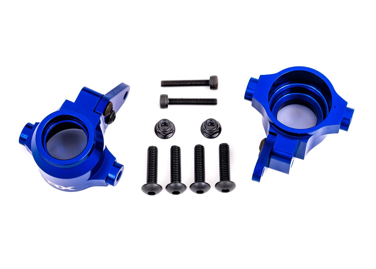Traxxas Steering blocks, 6061-T6 aluminum (blue-anodized), left & right/ steering block arms (2)/ 4x16mm BCS (with threadlock) (4)/ 3x18mm CS (2)/ 3x10mm BCS (with threadlock) (4)/ M3x0.5mm NL (2)