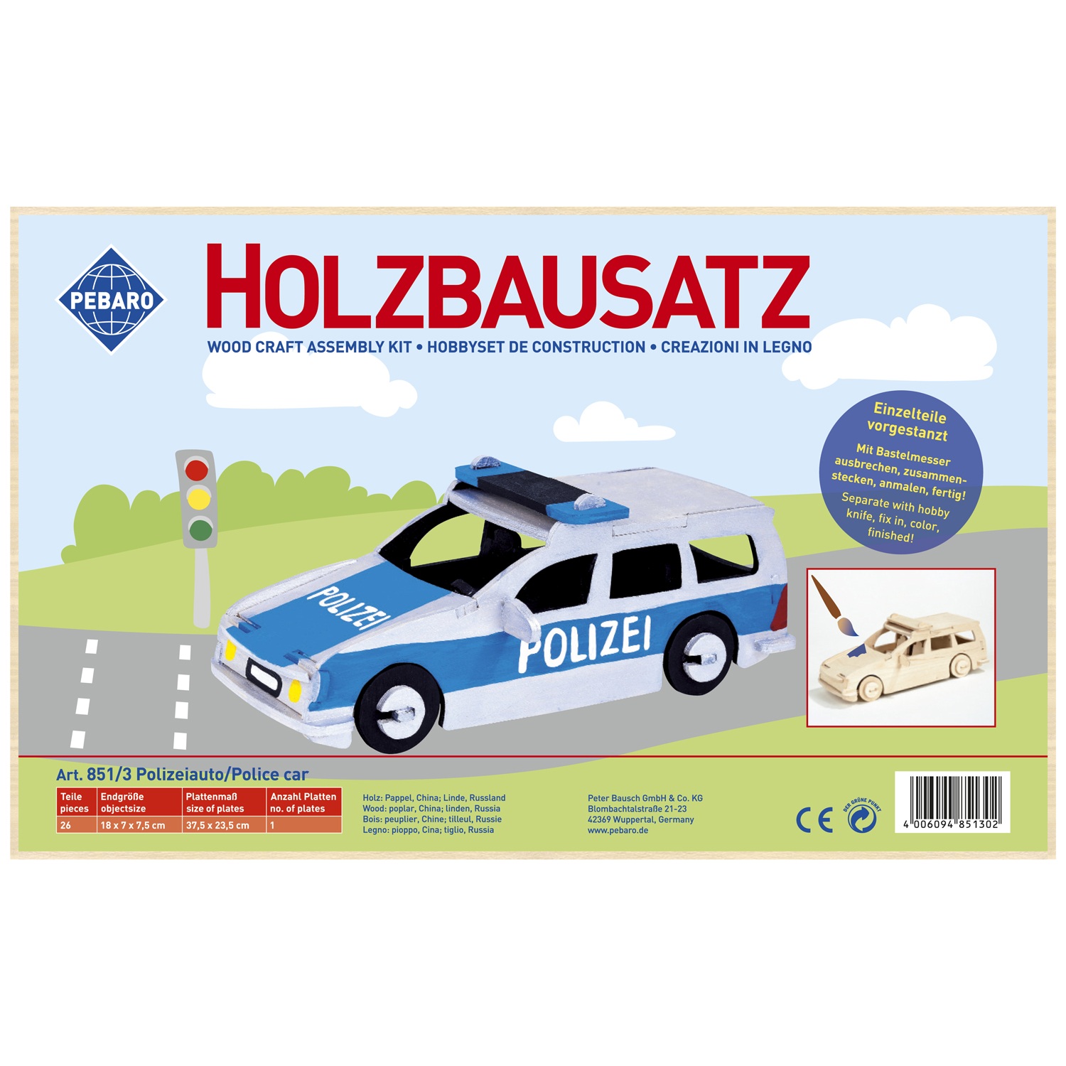 Pebaro Houten Bouwset Politieauto