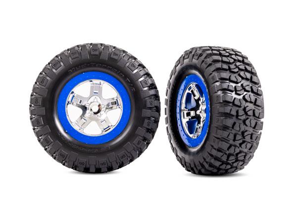 Traxxas Tires & wheels assembled glued (SCT chrome blue beadlock style wheels BFGoodrich Mud-Terrain T/A KM2 tires foam inserts) (2) (4WD front/rear 2WD rear only)