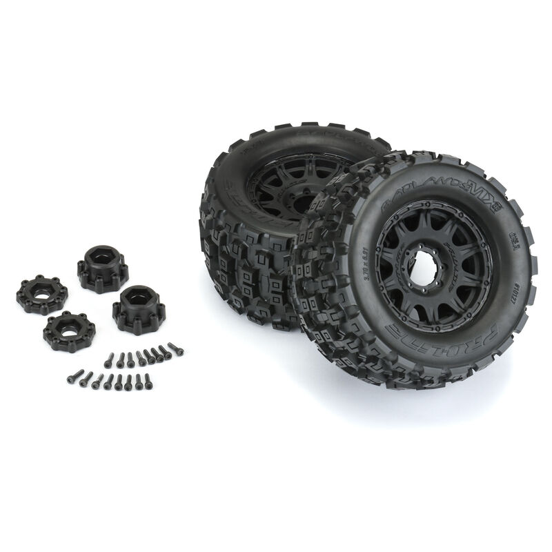 Proline 1/8 Badlands MX38 F/R 3.8" MT Tires Mounted 17mm Black Raid (2)