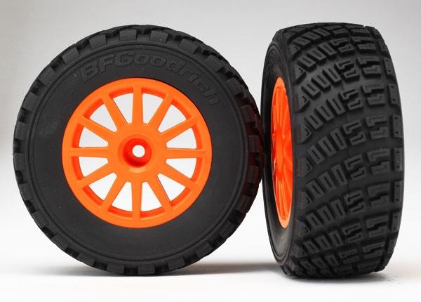 Traxxas Tires & wheels, assembled, glued (orange wheels, gravel pattern tires, foam inserts) (2) (TSM® rated)