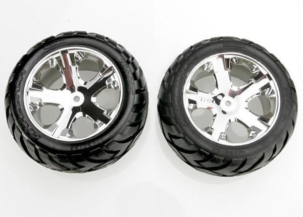 Traxxas Tires & wheels, assembled, glued (All Star chrome wheels, Anaconda® tires, foam inserts) (electric rear) (1 Left, 1 Right)