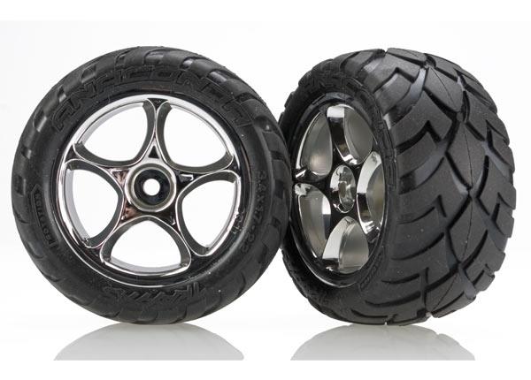 Traxxas Tires & wheels, assembled (Tracer 2.2" chrome wheels, Anaconda® 2.2" tires with foam inserts) (2) (Bandit rear)