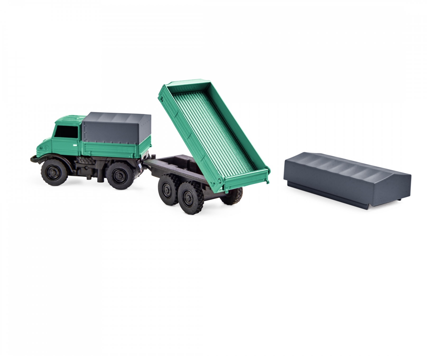 Carson Mercedes Benz Unimog Forrest Green met Trailer RTR 1/87