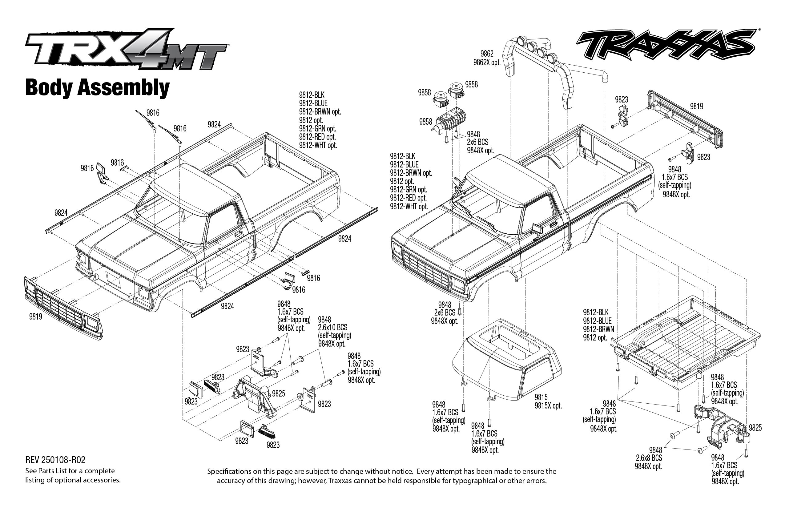 Traxxas TRX-4MT Ford F-150 Monster Truck (98044-1) Body Assembly Exploded View