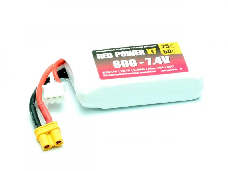 Red Power XT LiPo Accu 7.4 Volt 800mAh XT30/XH