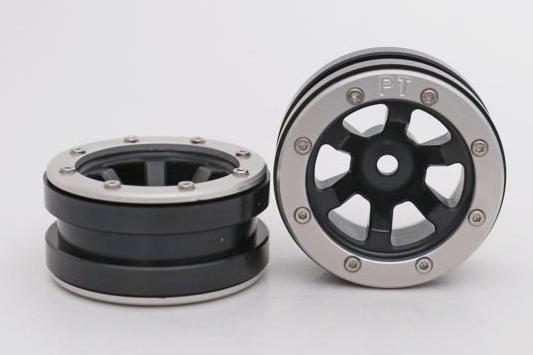 Metsafil Beadlock PT Metalen Crawler 6-Spaaks 1.9 Velgen Zwart/Zilver (2) 1/10