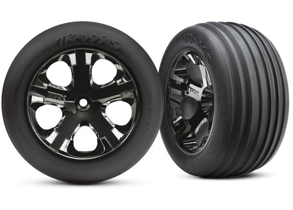 Traxxas Tires & wheels, assembled, glued (2.8")(All-Star black chrome wheels, Ribbed tires, foam inserts) (electric front) (2)