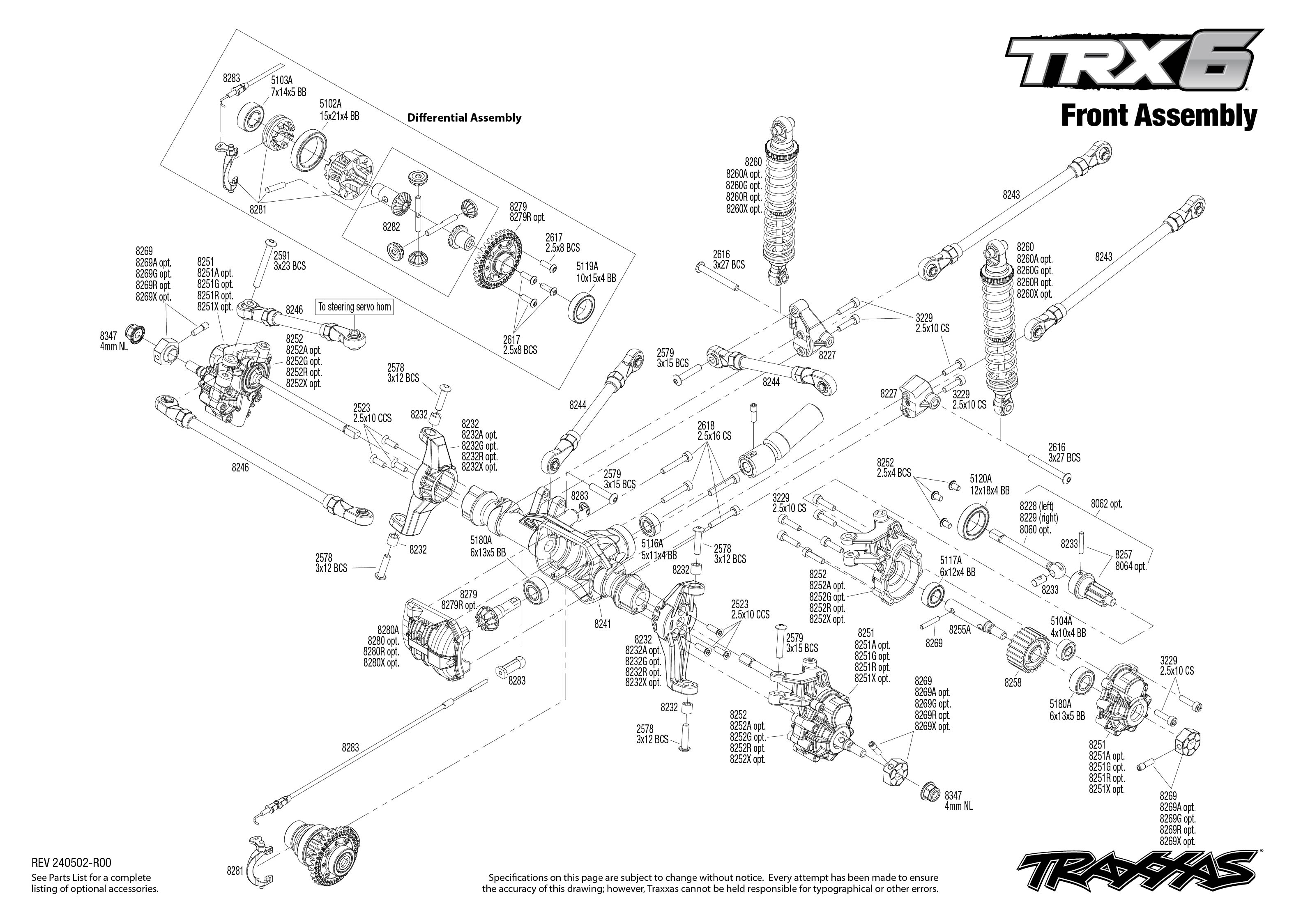 Traxxas TRX-6 Mercedes-Benz® G 63® AMG 6X6 (88296-4) Front Assembly Exploded View