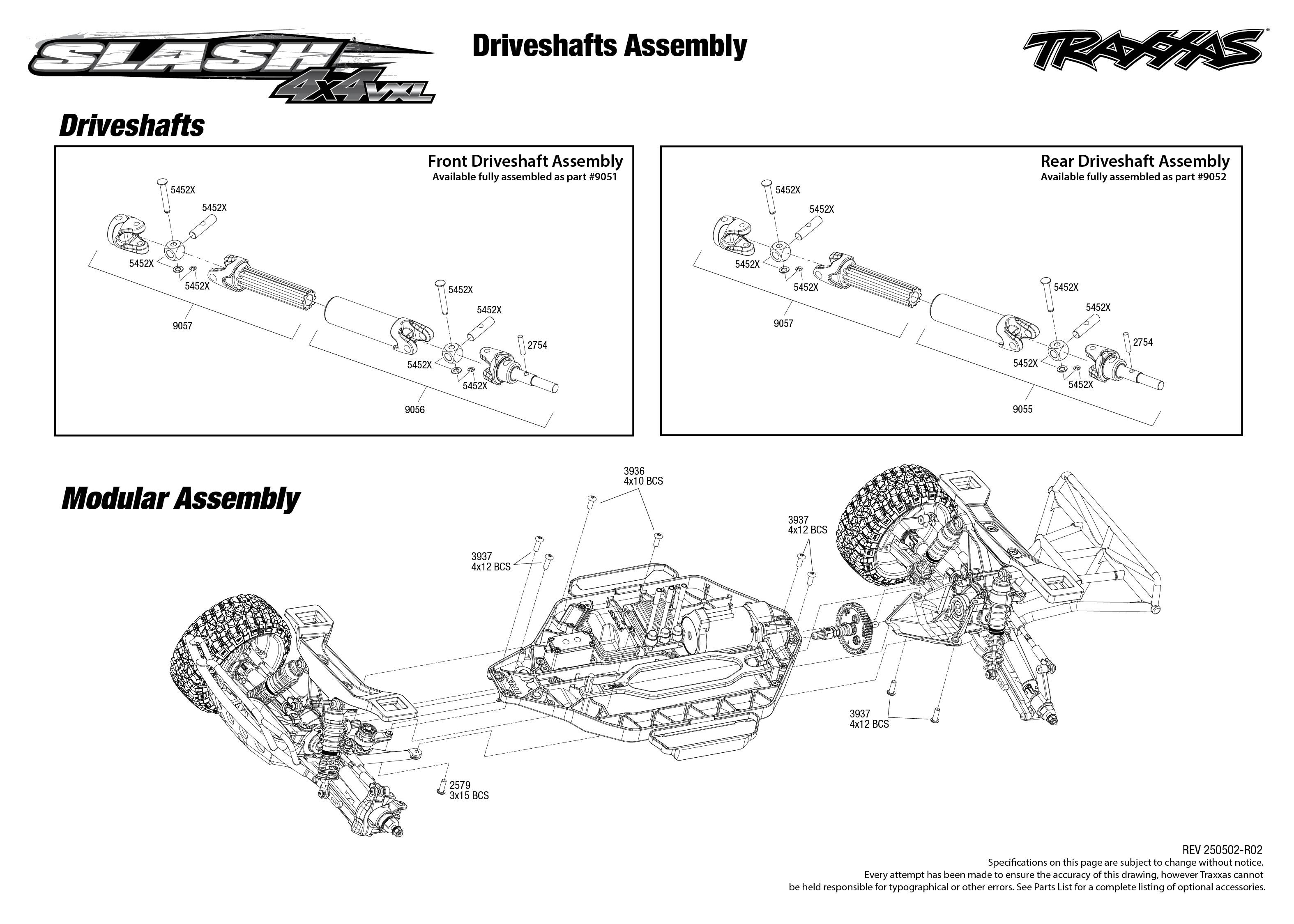 Traxxas Slash 4X4 VXL EHD (68386-4) Driveshafts Assembly Exploded View