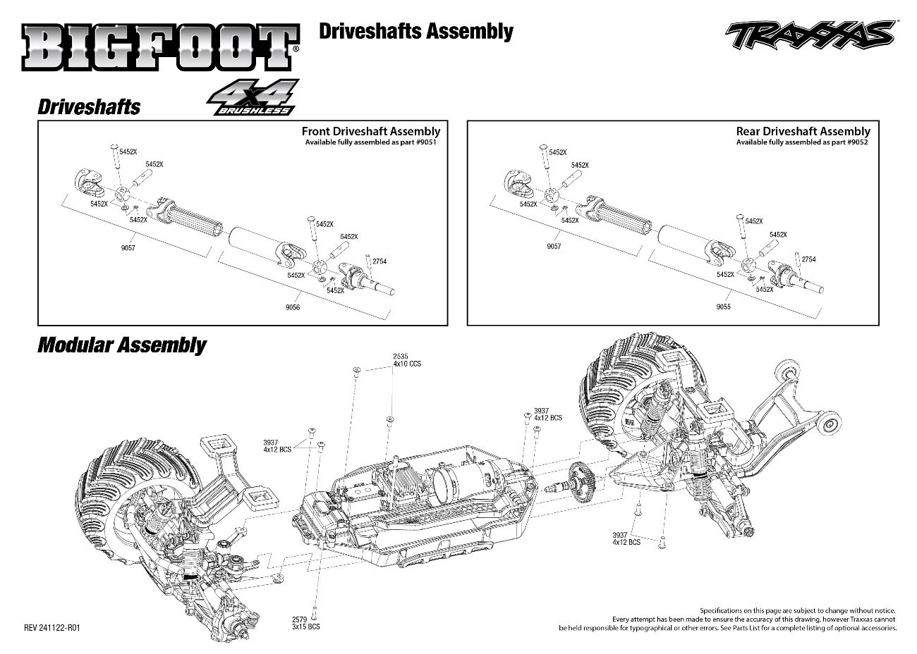 Traxxas Bigfoot 4X4 Brushless (67134-4) Driveshafts Assembly Exploded View