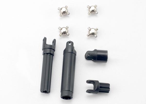 Traxxas Half shafts, center front (1), center rear (1) (internal splined half shafts (2)/external splined half shaft) (2))/ metal u-joints (4)