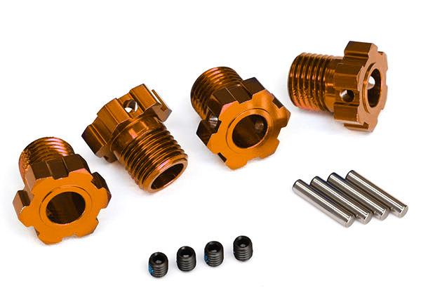 Traxxas Wheel hubs splined 17mm (orange-anodized) (4)/ 4x5 GS (4)/ 3x14mm pin (4)