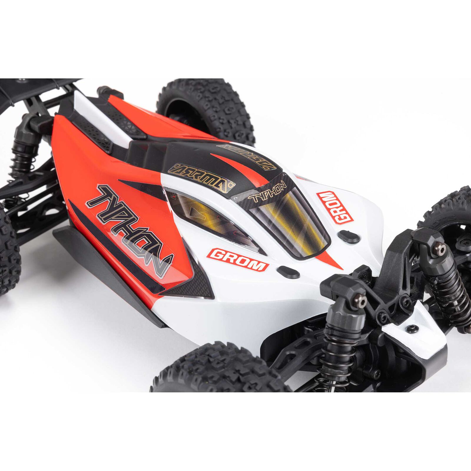 Arrma TYPHON GROM MEGA 380 Brushed 4X4 Small Scale Buggy RTR with Battery & Charger Red/White 1/18