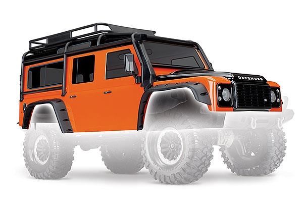 Traxxas Body Land Rover Defender adventure orange (complete with ExoCage inner fenders, fuel cannister and jack) 1/10