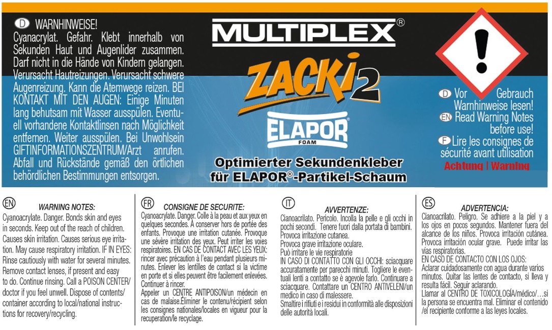 Multiplex Zacki2 ELAPOR Secondelijm 20 gram