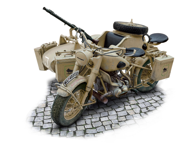 Italeri German Military Motorcycle with side car 1/9