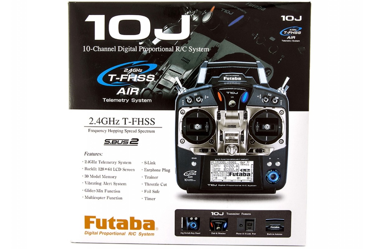 Futaba T10J 10 kanaals 2.4GHz T-FHSS Air Afstandsbediening + R3008SB Ontvanger MODE 2 (No Batt./No Charger)