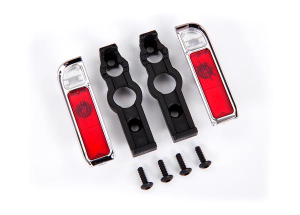 Traxxas Tail light housing chrome (2)/ lens (2)/ retainers (left & right)/ 2.6x8 BCS (self-tapping) (4)