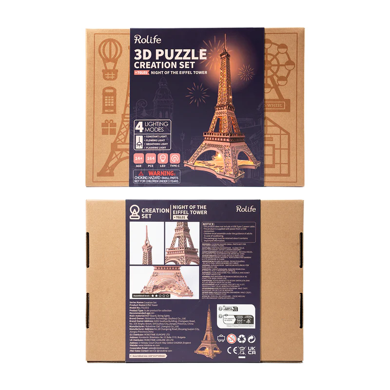 Rolife Eiffeltoren met LED verlichting 3D Houten Puzzel