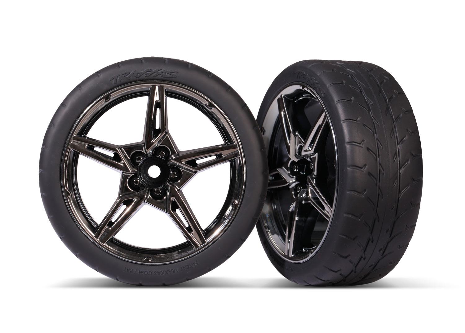 Traxxas Tires and wheels assembled glued (split-spoke black chrome wheels 1.9' Response tires) (front) (2)