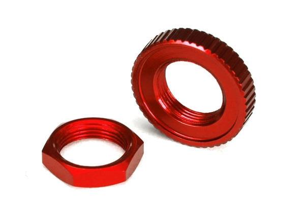 Traxxas Servo saver nuts, aluminum, red-anodized (hex (1), serrated (1))