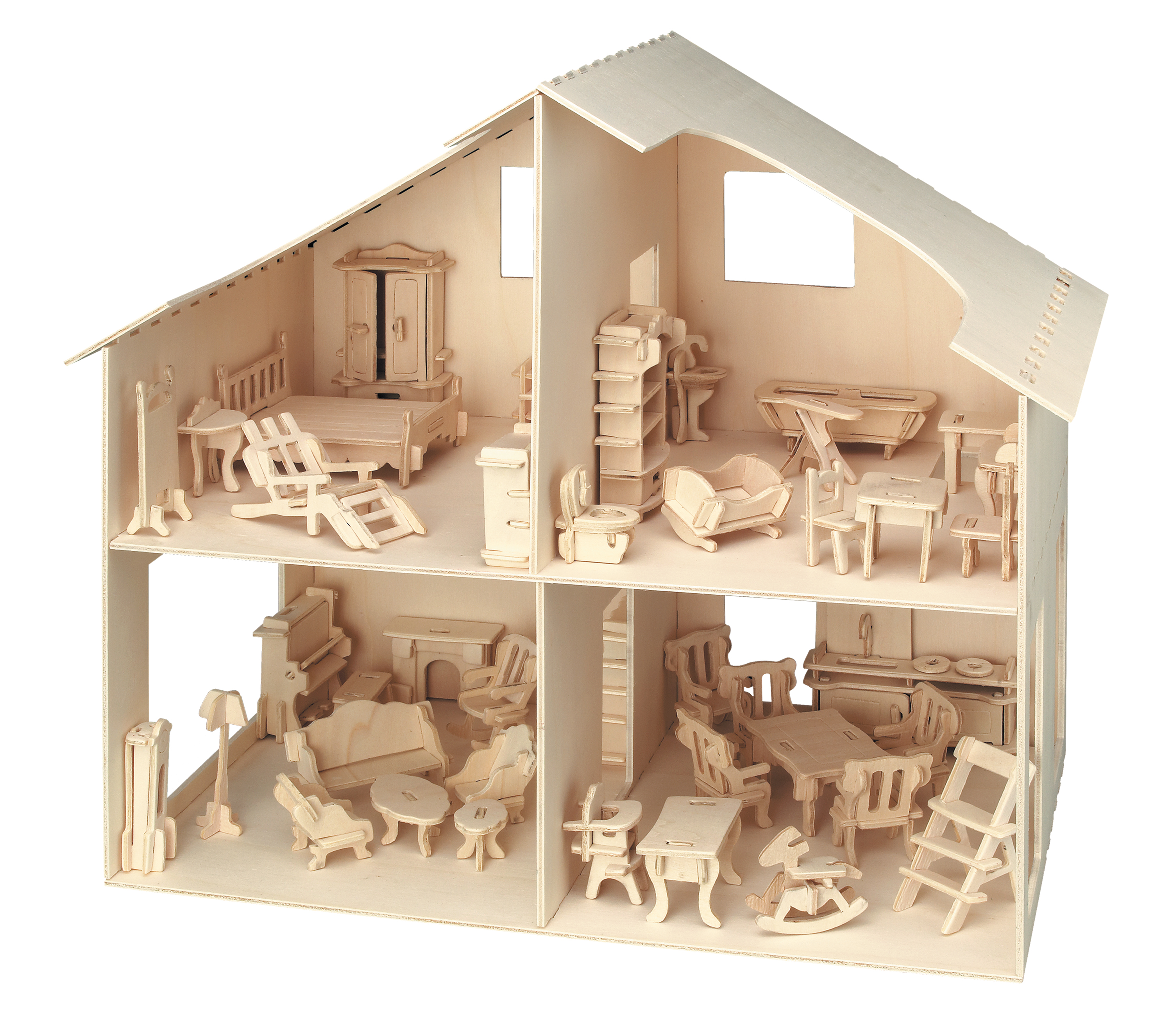 Pebaro Houten Bouwset Poppenhuis met Meubels