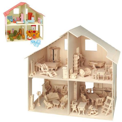 Pebaro Houten Bouwset Poppenhuis met Meubels