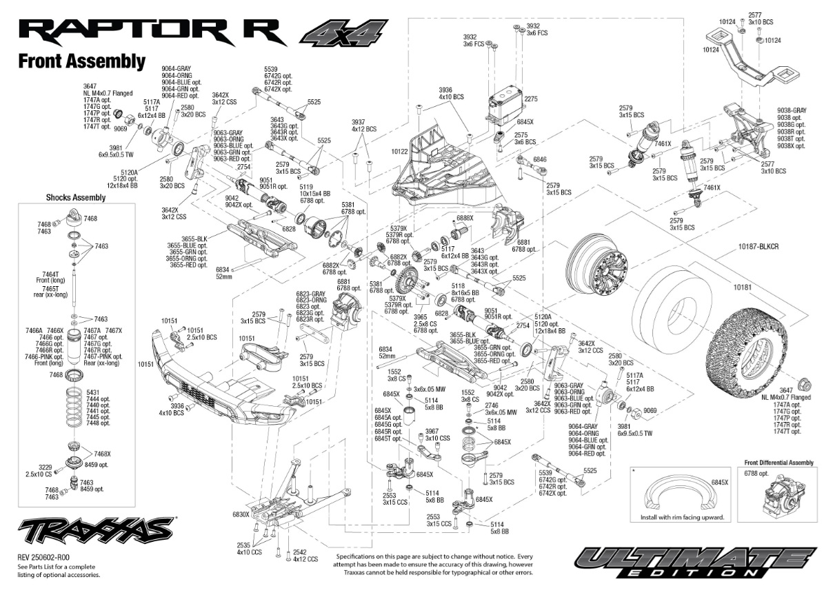 Traxxas Raptor R 4X4 Ultimate (101177-4) Front Assembly Exploded View