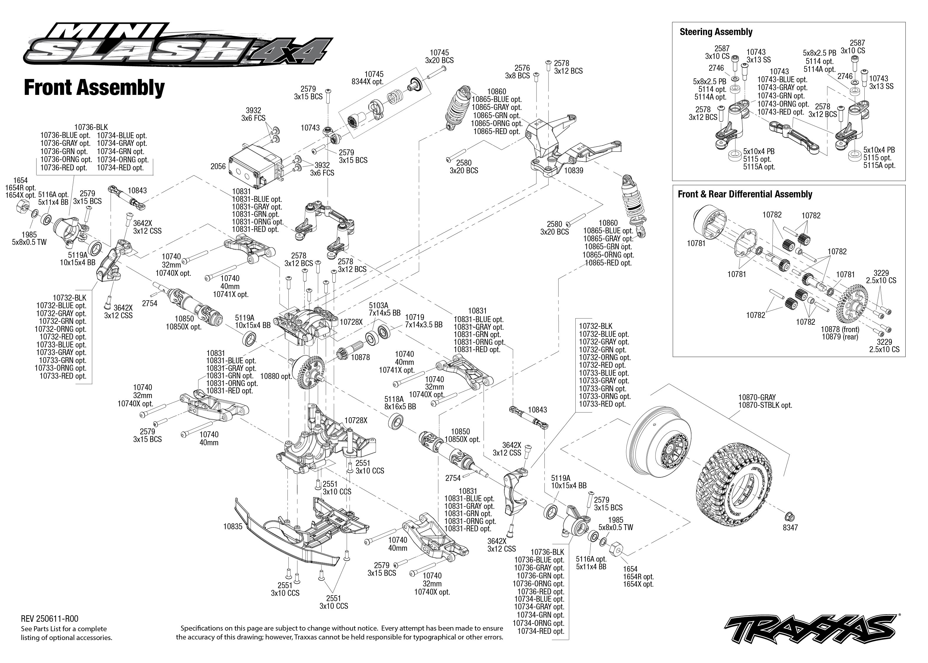 Traxxas Mini Slash 4X4 (108164-1) Front Assembly Exploded View