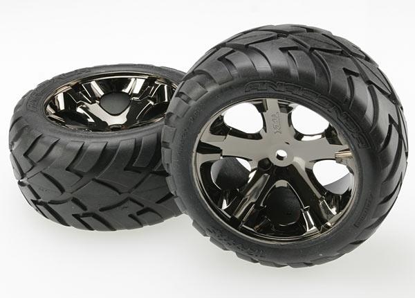 Traxxas Tires & wheels, assembled, glued (All Star black chrome wheels, Anaconda® tires, foam inserts) (electric rear) (1 left, 1 right)