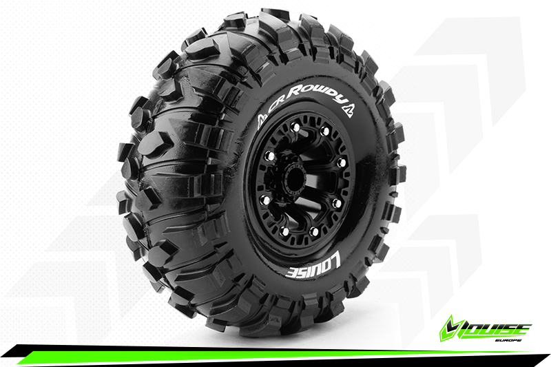 Louise RC CR-ROWDY 1/10 Crawler Tire Set Mounted Super Soft Black 2.2'' Wheels Hex 12mm (2)