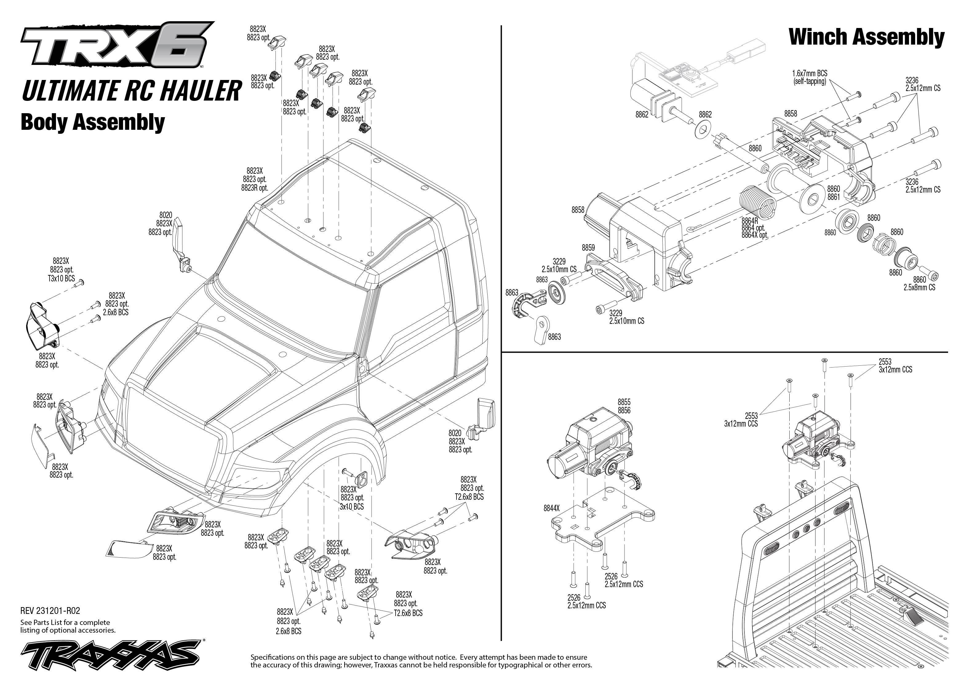 Traxxas TRX-6® Ultimate RC Hauler (88086-84) Body Assembly Exploded View