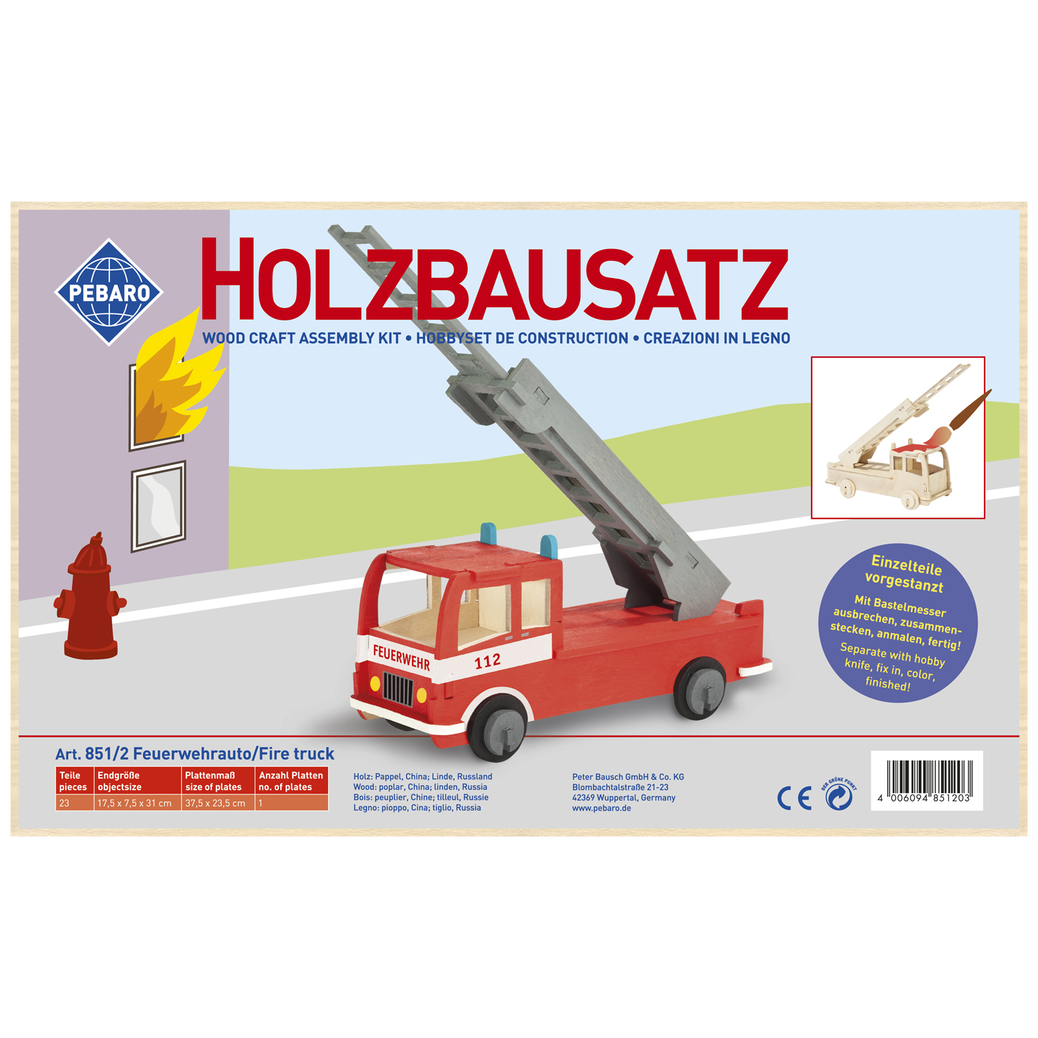 Pebaro Houten Bouwset Brandweerauto