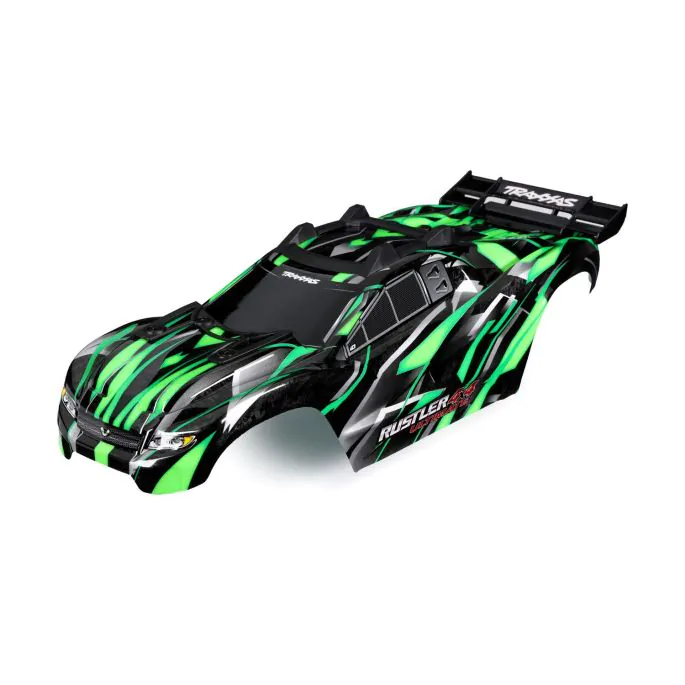 Traxxas Body, Rustler 4X4 Ultimate, green (painted, decals applied) (assembled with front & rear body mounts and rear body support for clipless mounting)