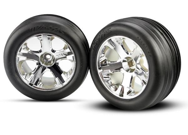 Traxxas Tires & wheels, assembled, glued (2.8") (All-Star chrome wheels, Ribbed tires, foam inserts) (front) (2)