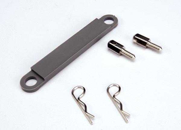 Traxxas Battery hold-down plate (grey) / metal posts (2) / body clips