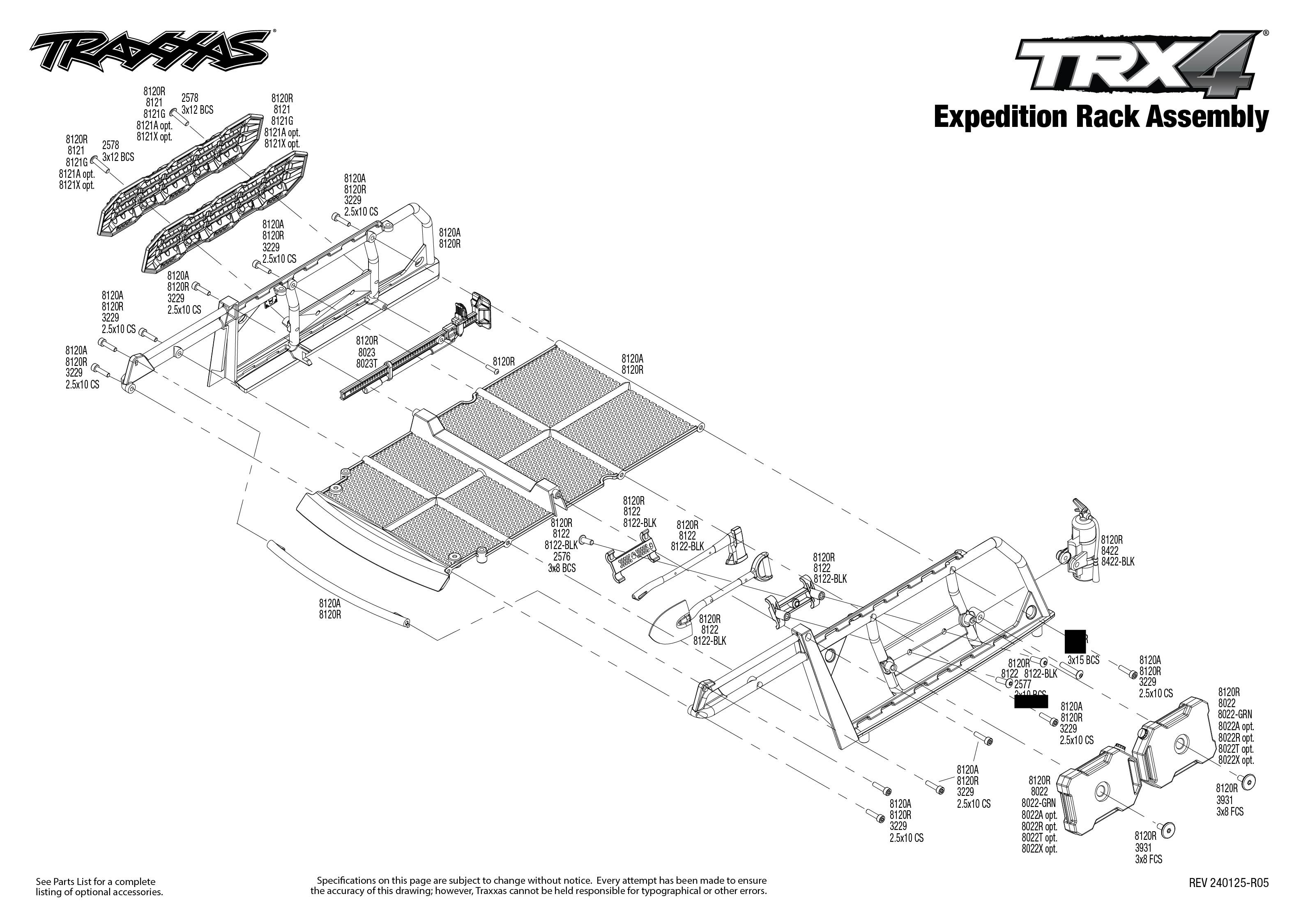 Traxxas TRX-4 Sport High Trail Edition (82044-4) Expedition Rack Assembly Exploded View