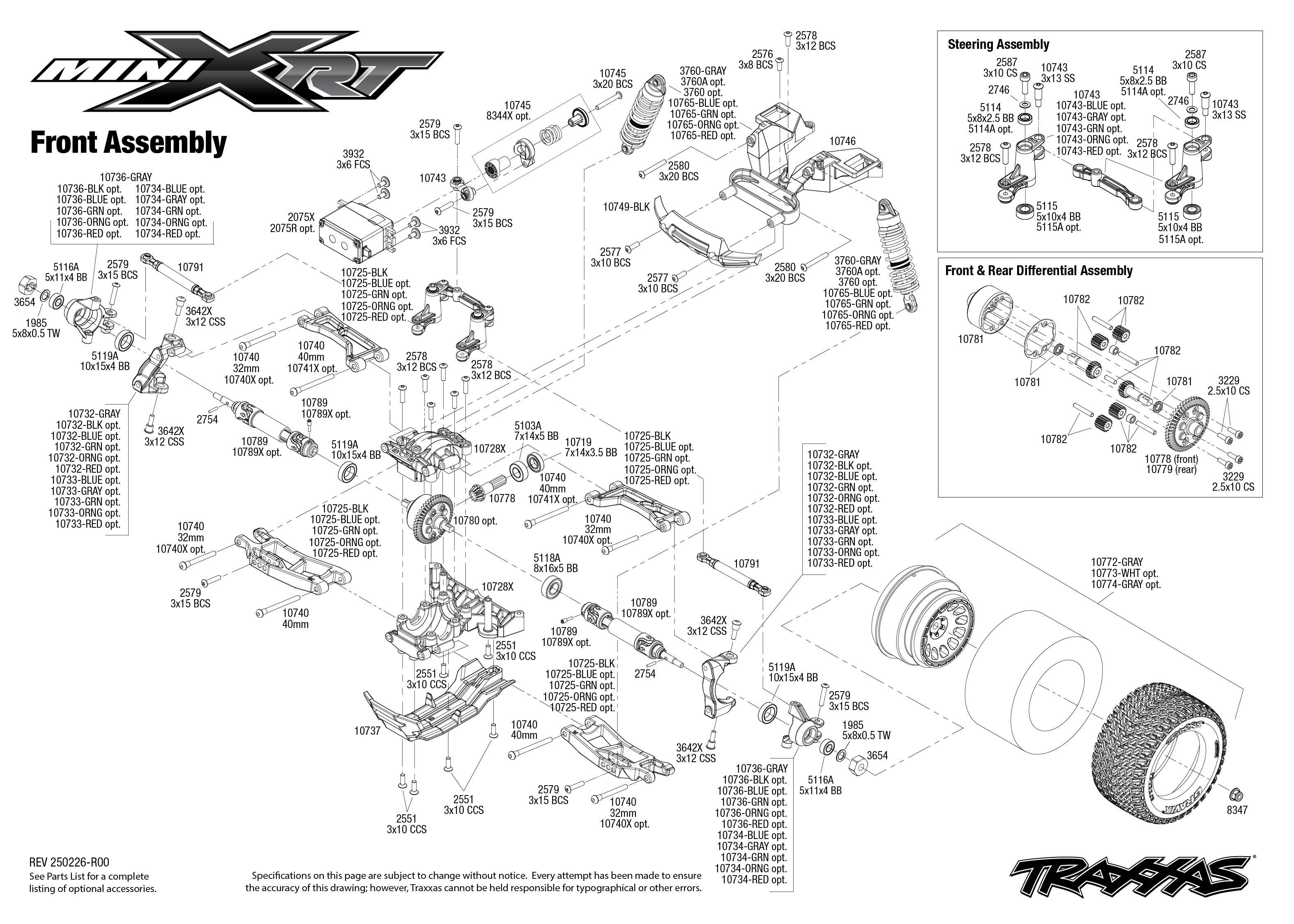 Traxxas Mini XRT (108076-1) Front Assembly Exploded View