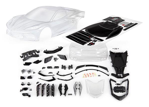 Traxxas Body Chevrolet Corvette Stingray (clear trimmed requires painting)/ decal sheet (includes side mirrors spoiler grilles vents hardware & clipless mounting)