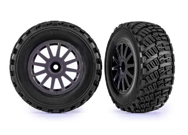 Traxxas Tires & Wheels, assembled, glued (gray wheels, gravel pattern tires, foam inserts) (2) (TSM® Rated)
