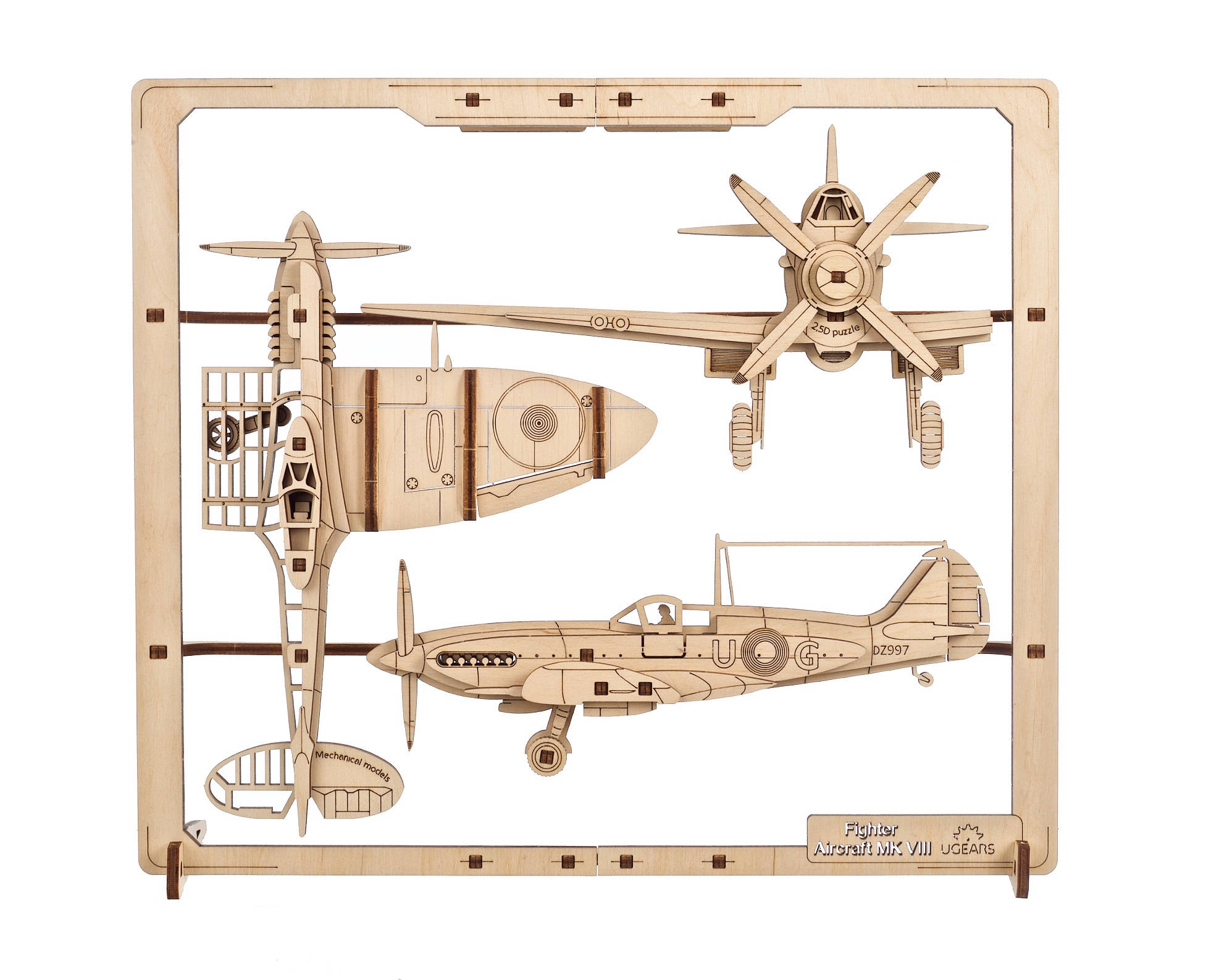 U-Gears 2.5D Puzzle Gevechtsvliegtuigen mechanisch houten bouwpakket