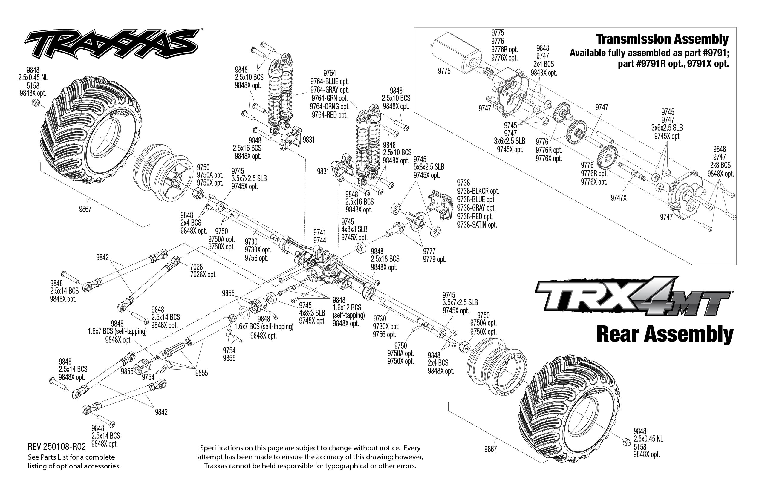 Traxxas TRX-4MT Ford F-150 Monster Truck (98044-1) Rear Assembly Exploded View