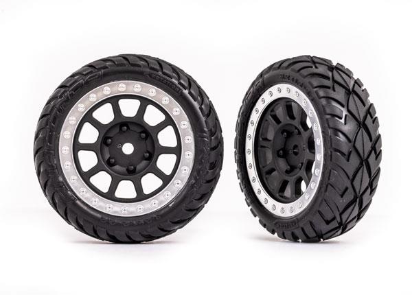 Traxxas Tires & wheels assembled (2.2' graphite gray satin chrome beadlock wheels Anaconda 2.2' tires with foam inserts) (2) (Bandit front)