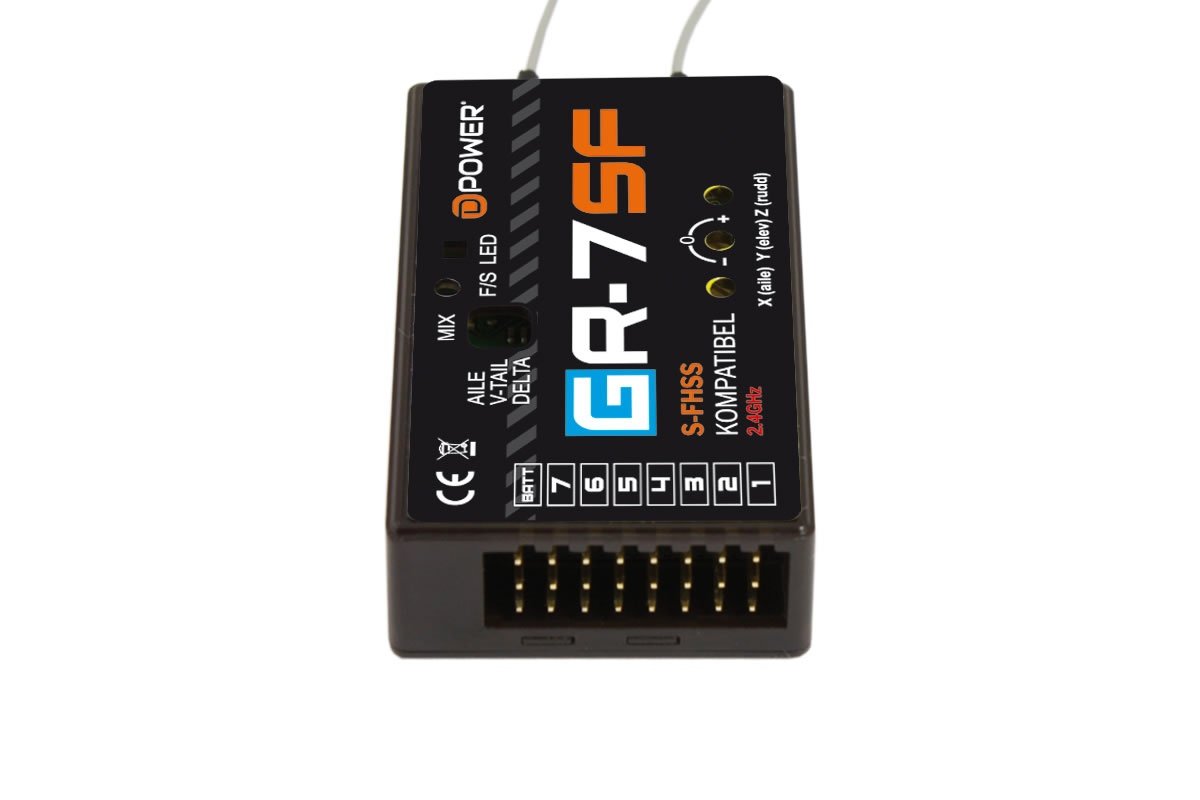 D-Power GR-7SF 2.4GHz Ontvanger met 3X Gyro S-FHSS compatibel