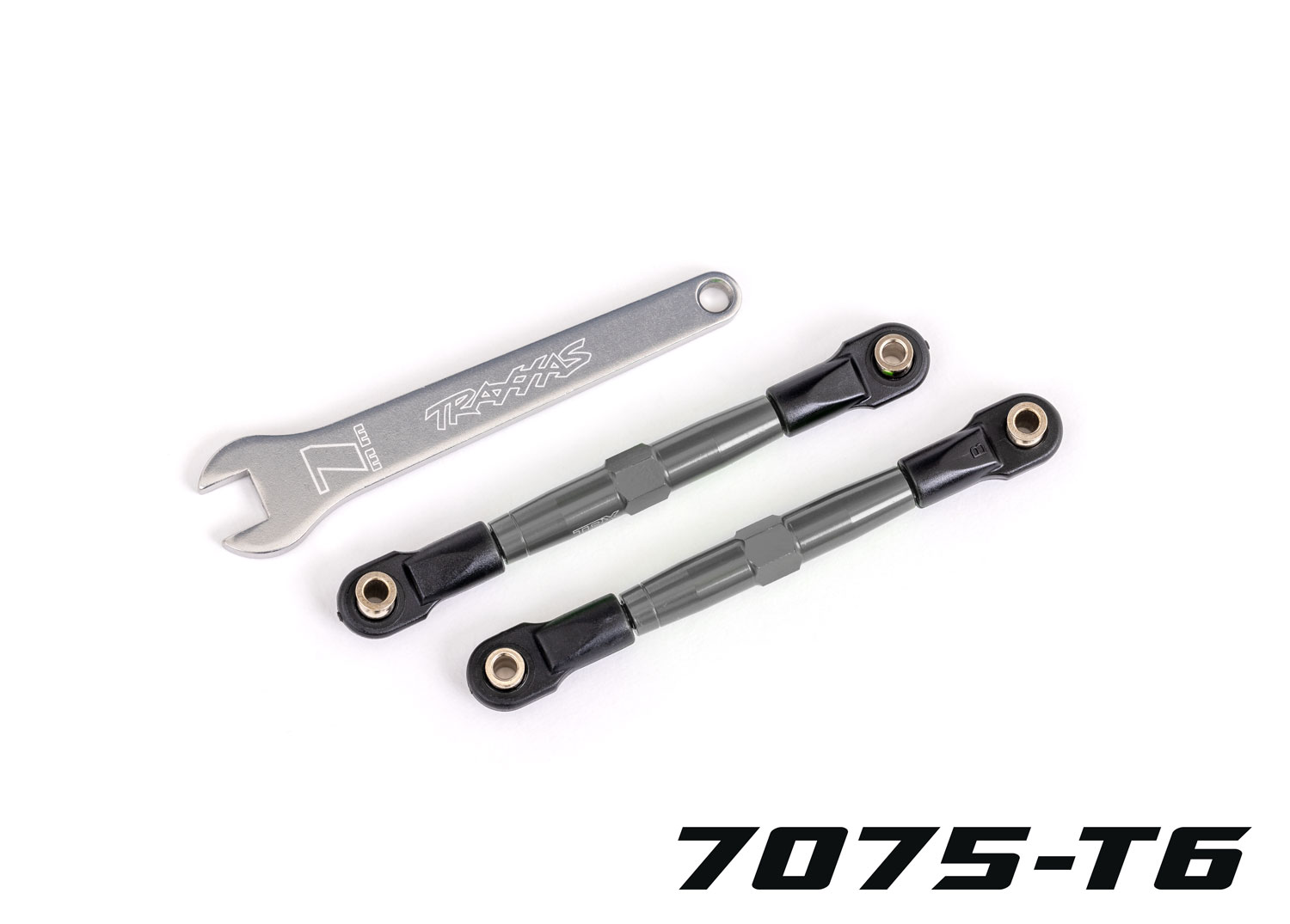 Traxxas Toe links front (TUBES charcoal gray-anodized 7075-T6 aluminum stronger than titanium) (2) (assembled with rod ends and hollow balls)/ aluminum wrench (1) (fits Drag Slash)