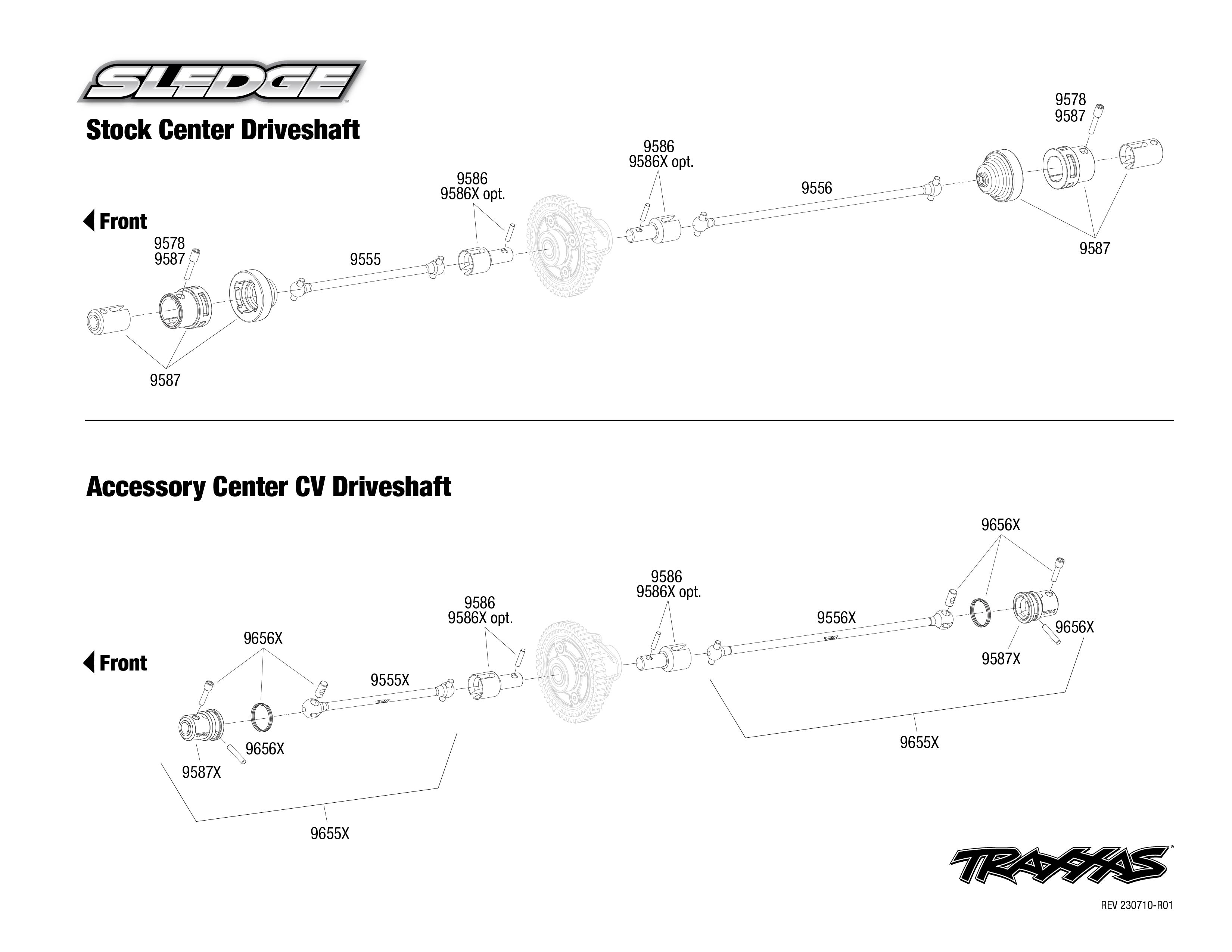 Traxxas Sledge® (95076-4, 95096-4) Driveshaft Assemblies - Center